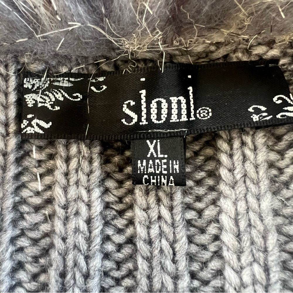 Sioni Y2K Faux Fur Cable Knit Longline Wool Blend Sweater Vest Cardigan SZ XL - Picture 12 of 16